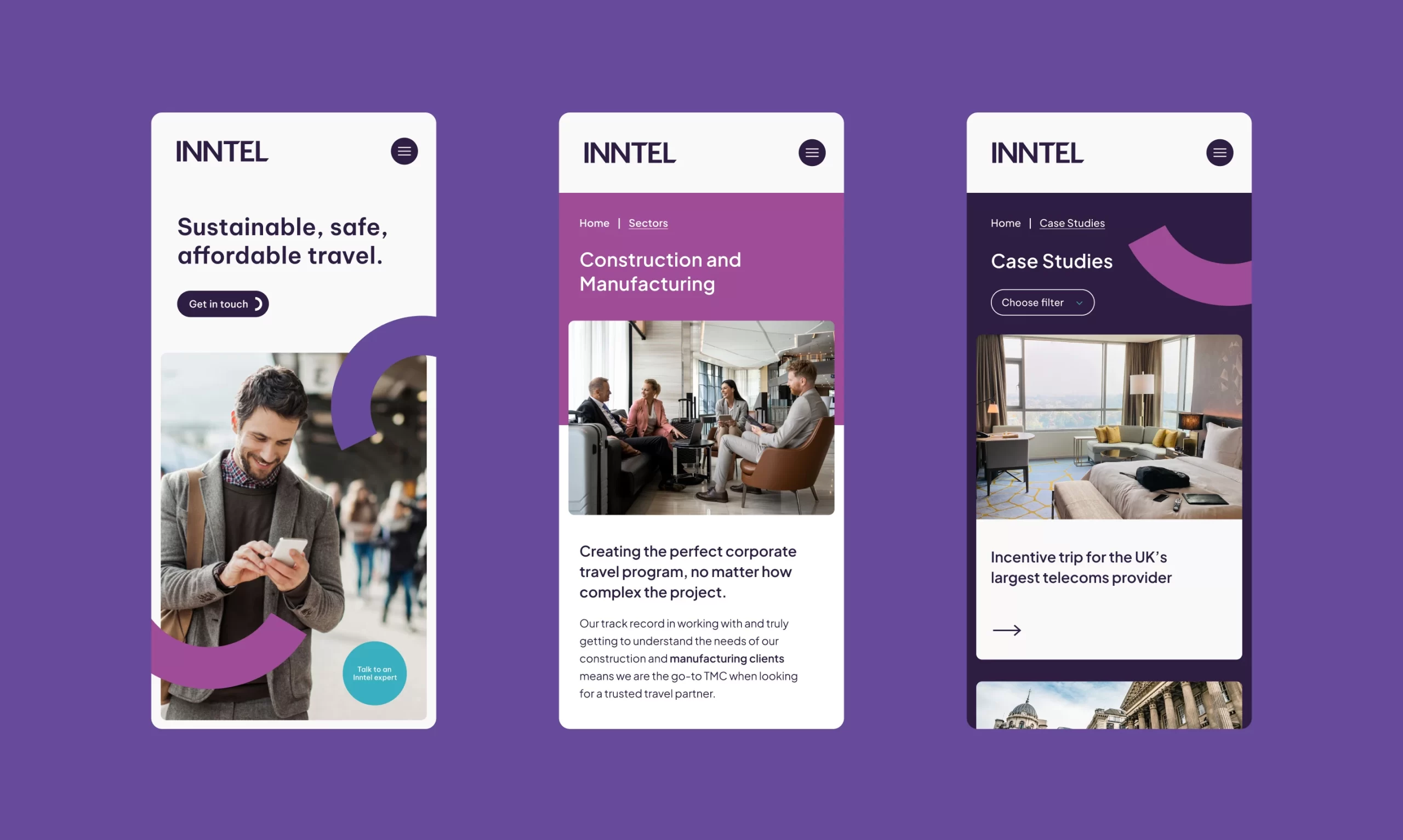 Inntel's website shown at mobile size - responsive designs