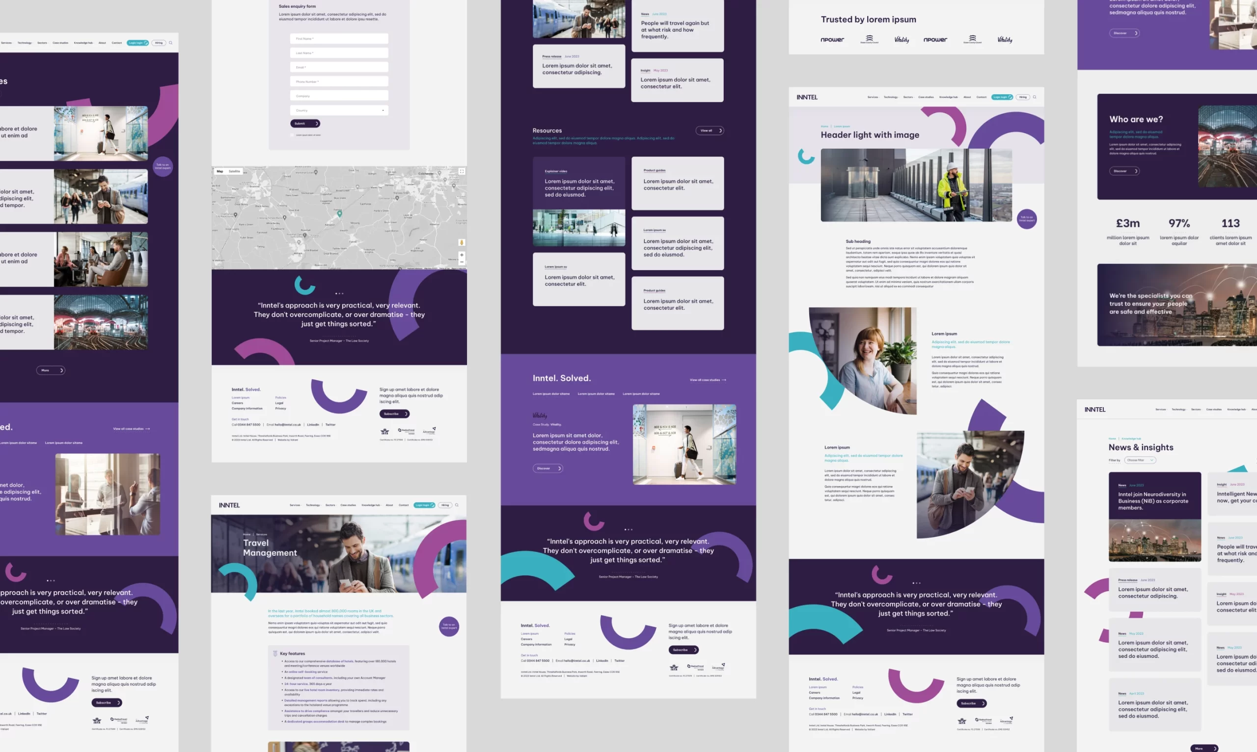 Inntel website page designs with rebrand